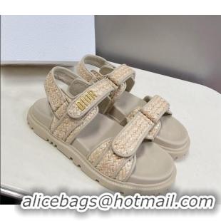 Durable Dior DiorAct Raffia Flat Strap Sandals Beige 0321046