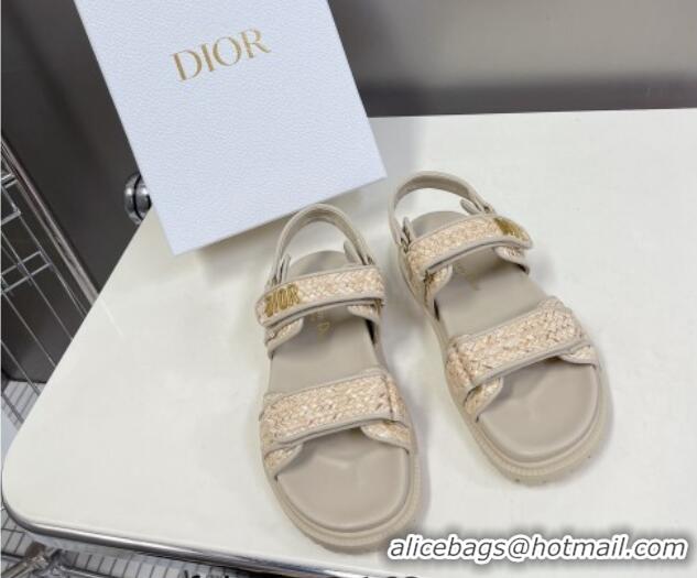 Durable Dior DiorAct Raffia Flat Strap Sandals Beige 0321046