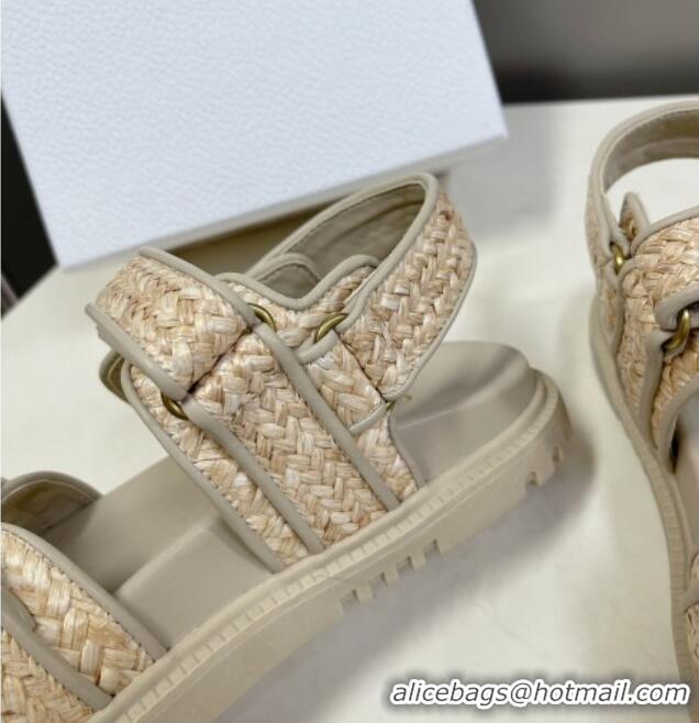 Durable Dior DiorAct Raffia Flat Strap Sandals Beige 0321046