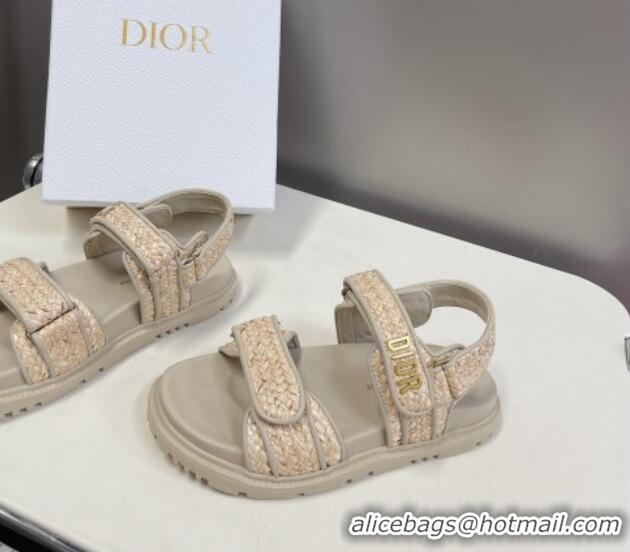 Durable Dior DiorAct Raffia Flat Strap Sandals Beige 0321046