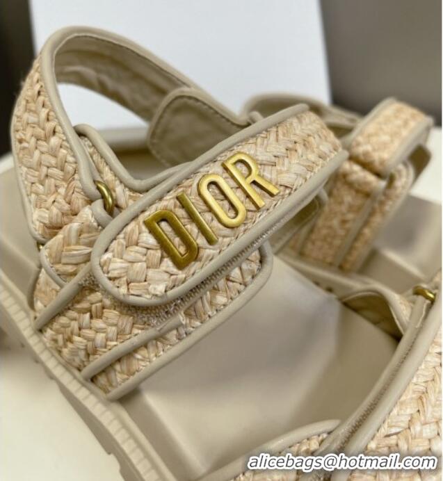 Durable Dior DiorAct Raffia Flat Strap Sandals Beige 0321046