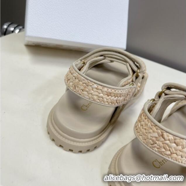 Durable Dior DiorAct Raffia Flat Strap Sandals Beige 0321046