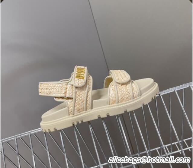 Durable Dior DiorAct Raffia Flat Strap Sandals Beige 0321046