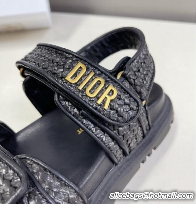 Trendy Design Dior DiorAct Raffia Flat Strap Sandals Black 0321047