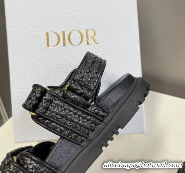 Trendy Design Dior DiorAct Raffia Flat Strap Sandals Black 0321047