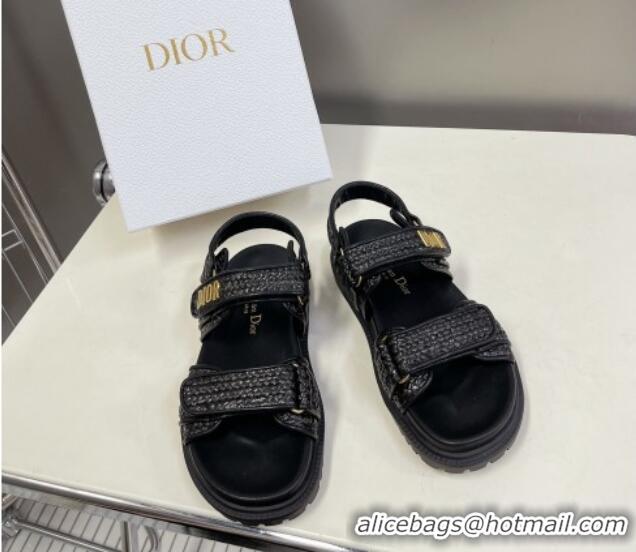 Trendy Design Dior DiorAct Raffia Flat Strap Sandals Black 0321047