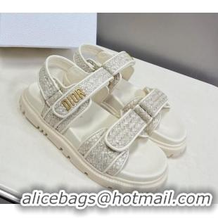 Low Price Dior DiorAct Raffia Flat Strap Sandals White 0321048