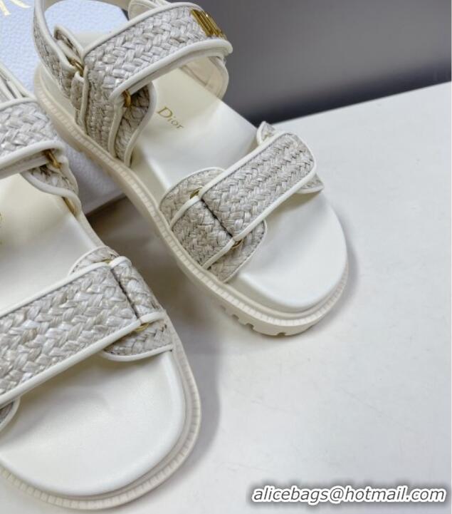 Low Price Dior DiorAct Raffia Flat Strap Sandals White 0321048