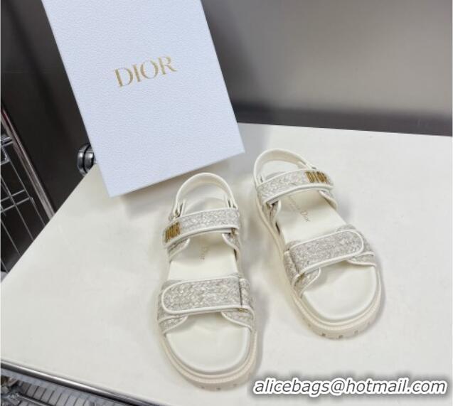 Low Price Dior DiorAct Raffia Flat Strap Sandals White 0321048