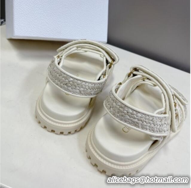 Low Price Dior DiorAct Raffia Flat Strap Sandals White 0321048