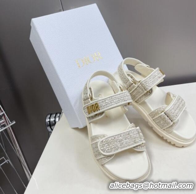 Low Price Dior DiorAct Raffia Flat Strap Sandals White 0321048