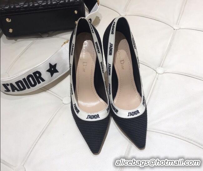 Comfortable Dior J'Adior Heel Pumps 9.5cm in Embroidered Fabric Black/White 0325059