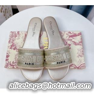 Sophisticated Dior Dway Flat Slide Sandals in Crystal Embroidery Gold 0325062