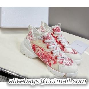 Stylish Dior D-Connect Sneakers in Toile de Jouy Technical Fabric Red 0329016