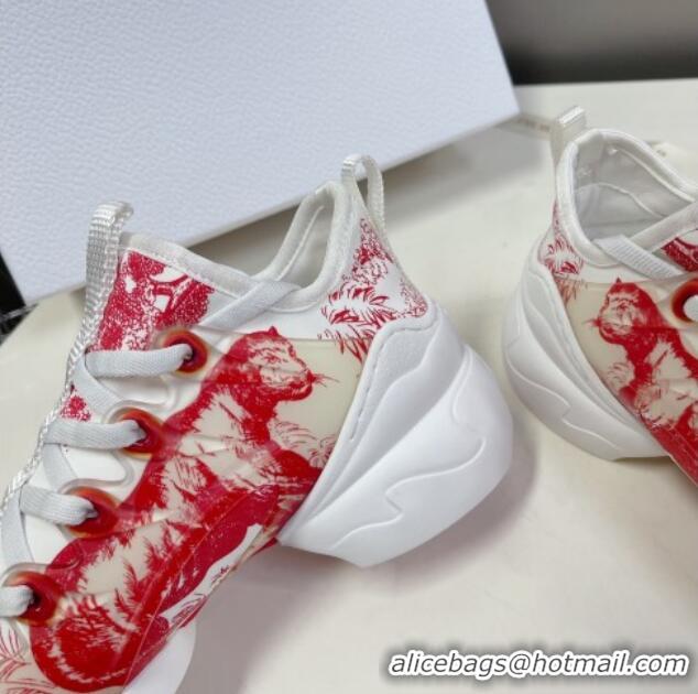 Stylish Dior D-Connect Sneakers in Toile de Jouy Technical Fabric Red 0329016