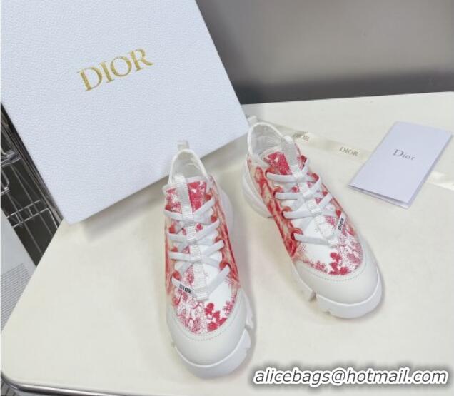 Stylish Dior D-Connect Sneakers in Toile de Jouy Technical Fabric Red 0329016