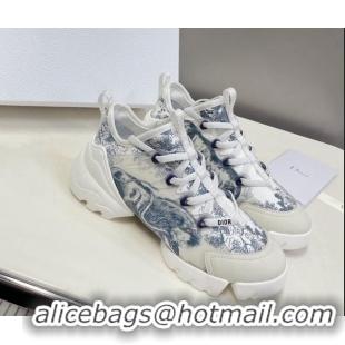 Sumptuous Dior D-Connect Sneakers in Toile de Jouy Technical Fabric White/Blue 0329017