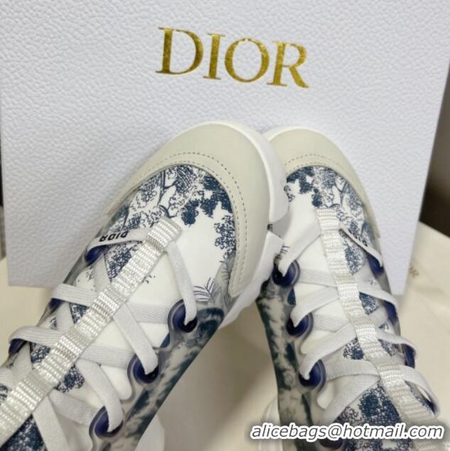 Sumptuous Dior D-Connect Sneakers in Toile de Jouy Technical Fabric White/Blue 0329017