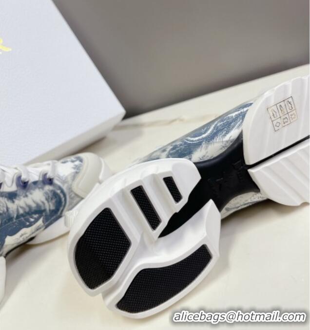 Sumptuous Dior D-Connect Sneakers in Toile de Jouy Technical Fabric White/Blue 0329017