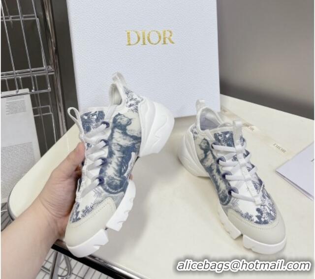 Sumptuous Dior D-Connect Sneakers in Toile de Jouy Technical Fabric White/Blue 0329017