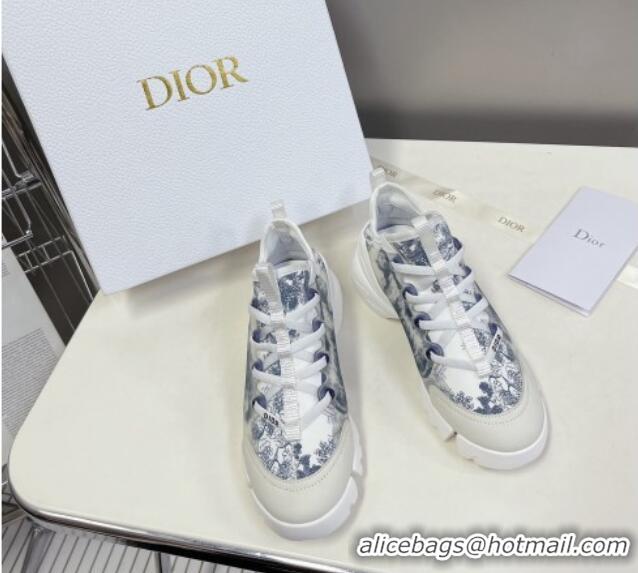 Sumptuous Dior D-Connect Sneakers in Toile de Jouy Technical Fabric White/Blue 0329017