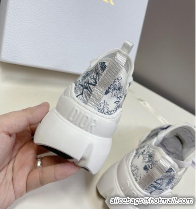 Sumptuous Dior D-Connect Sneakers in Toile de Jouy Technical Fabric White/Blue 0329017