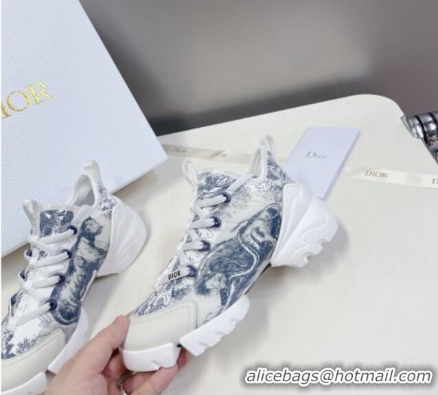 Sumptuous Dior D-Connect Sneakers in Toile de Jouy Technical Fabric White/Blue 0329017