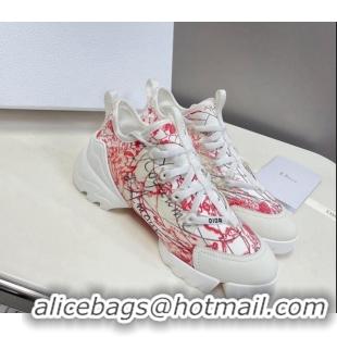 Good Looking Dior Dioramour D-Connect Sneakers in Technical Fabric White/Red 0329018