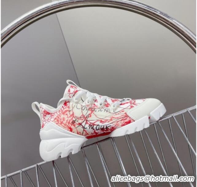 Good Looking Dior Dioramour D-Connect Sneakers in Technical Fabric White/Red 0329018