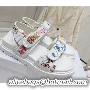 Best Grade Dior Dioract Flat Sandals in White Technical Fabric Embroidered with Petites Fleurs Motif 0329023