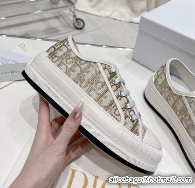 Top Grade Dior Walk'n'Dior Low-top Platform Sneakers in Gold Oblique Embroidered Cotton 0329026