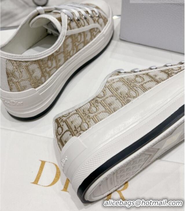 Top Grade Dior Walk'n'Dior Low-top Platform Sneakers in Gold Oblique Embroidered Cotton 0329026