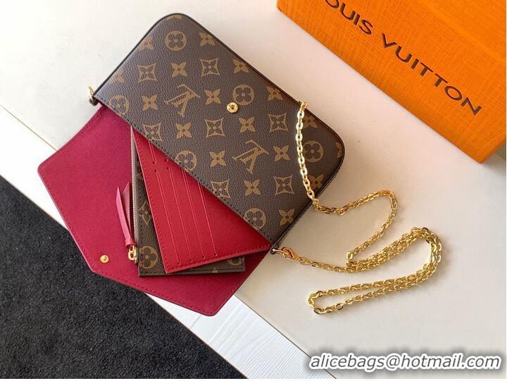 Top Grade Louis Vuitton Monogram Canvas Felicie Chain Wallet M61276 Red