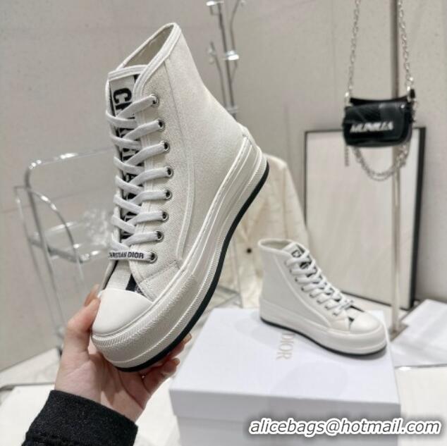 Discount Dior Walk'n'Dior High-top Platform Sneakers in White Cotton 329030