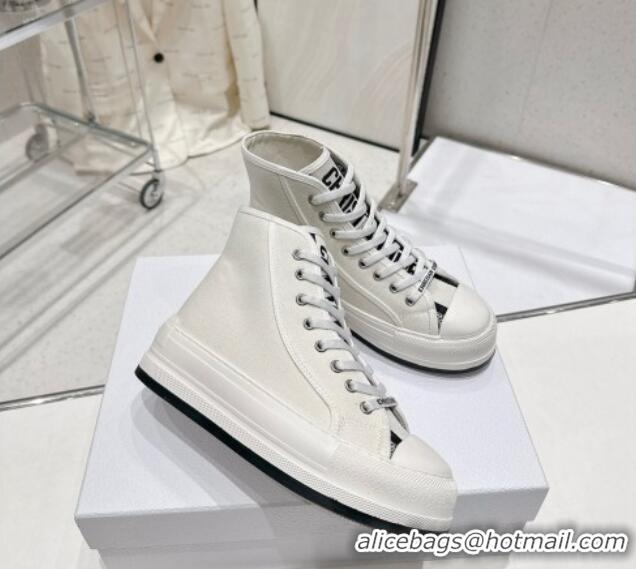 Discount Dior Walk'n'Dior High-top Platform Sneakers in White Cotton 329030