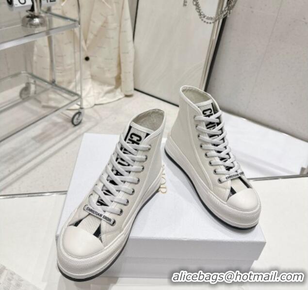 Discount Dior Walk'n'Dior High-top Platform Sneakers in White Cotton 329030