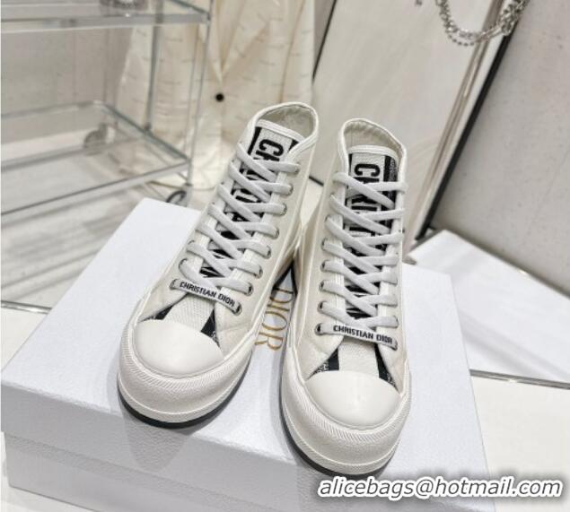 Discount Dior Walk'n'Dior High-top Platform Sneakers in White Cotton 329030