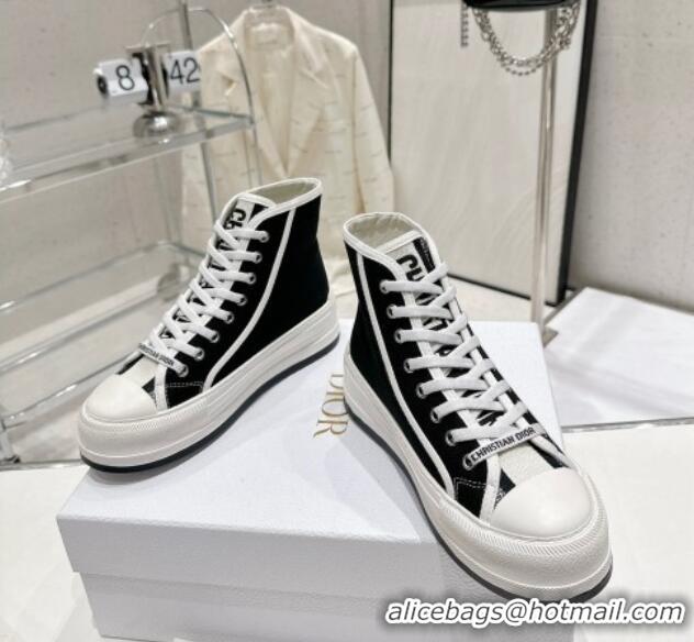 Popular Style Dior Walk'n'Dior High-top Platform Sneakers in Black Cotton 329031