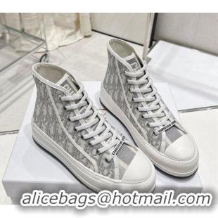 Luxury Dior Walk'n'Dior High-top Platform Sneakers in Grey Oblique Embroidered Cotton 329032