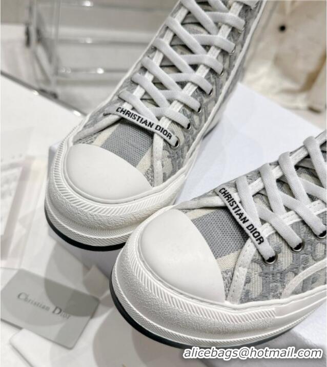 Luxury Dior Walk'n'Dior High-top Platform Sneakers in Grey Oblique Embroidered Cotton 329032