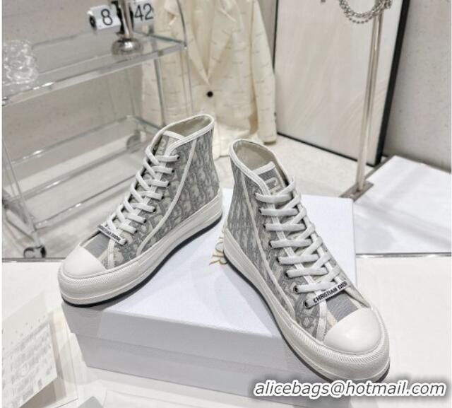 Luxury Dior Walk'n'Dior High-top Platform Sneakers in Grey Oblique Embroidered Cotton 329032