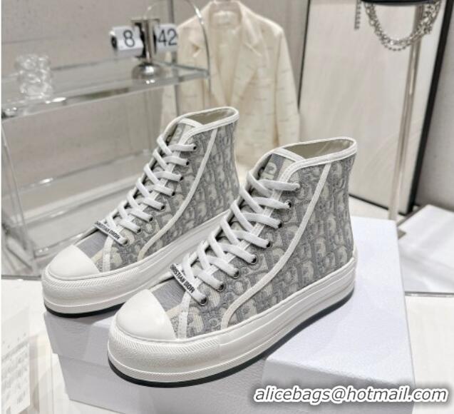 Luxury Dior Walk'n'Dior High-top Platform Sneakers in Grey Oblique Embroidered Cotton 329032