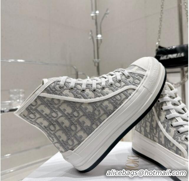 Luxury Dior Walk'n'Dior High-top Platform Sneakers in Grey Oblique Embroidered Cotton 329032