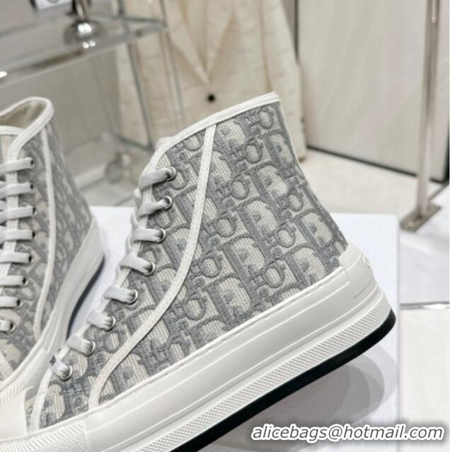 Luxury Dior Walk'n'Dior High-top Platform Sneakers in Grey Oblique Embroidered Cotton 329032