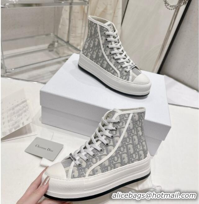 Luxury Dior Walk'n'Dior High-top Platform Sneakers in Grey Oblique Embroidered Cotton 329032