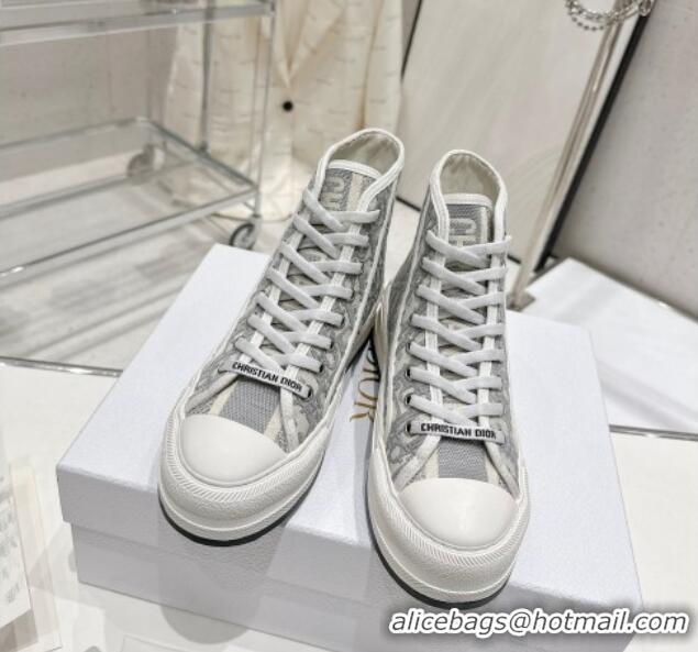 Luxury Dior Walk'n'Dior High-top Platform Sneakers in Grey Oblique Embroidered Cotton 329032