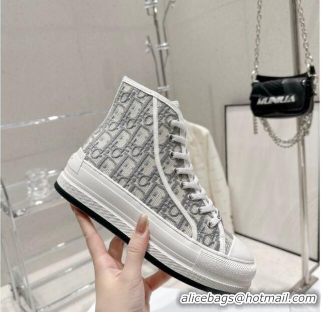 Luxury Dior Walk'n'Dior High-top Platform Sneakers in Grey Oblique Embroidered Cotton 329032