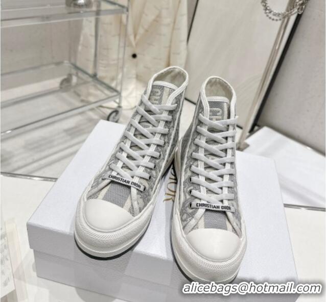 Luxury Dior Walk'n'Dior High-top Platform Sneakers in Grey Oblique Embroidered Cotton 329032