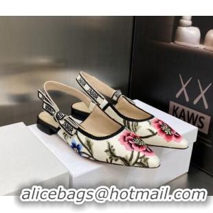 Unique Discount Dior J'Adior Slingback Ballerina Flat in White Multicolor Cotton Embroidered with Petites Fleurs Motif 4