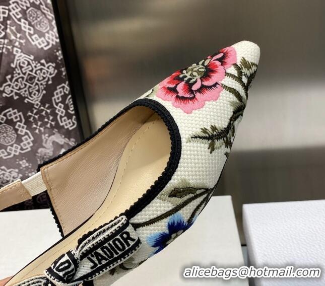 Unique Discount Dior J'Adior Slingback Ballerina Flat in White Multicolor Cotton Embroidered with Petites Fleurs Motif 4